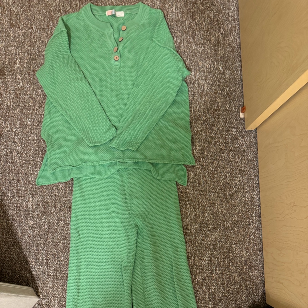 Free People Green Knit Lounge Set